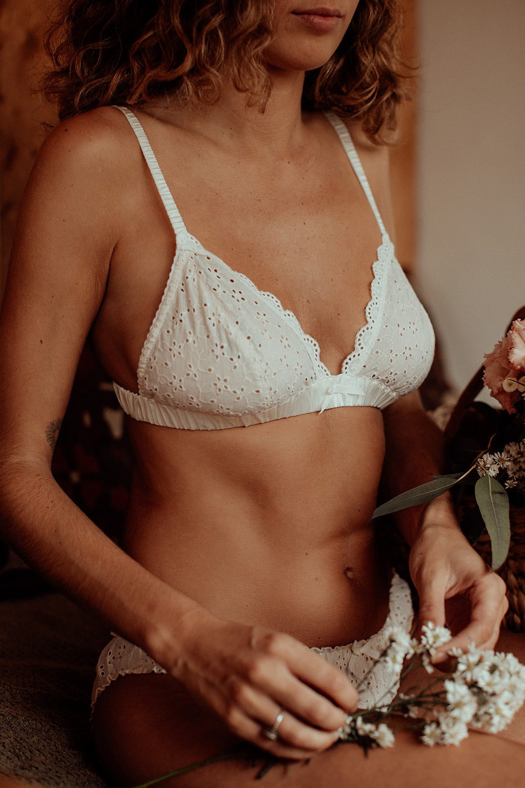 model in garden wearing soft cup bralette