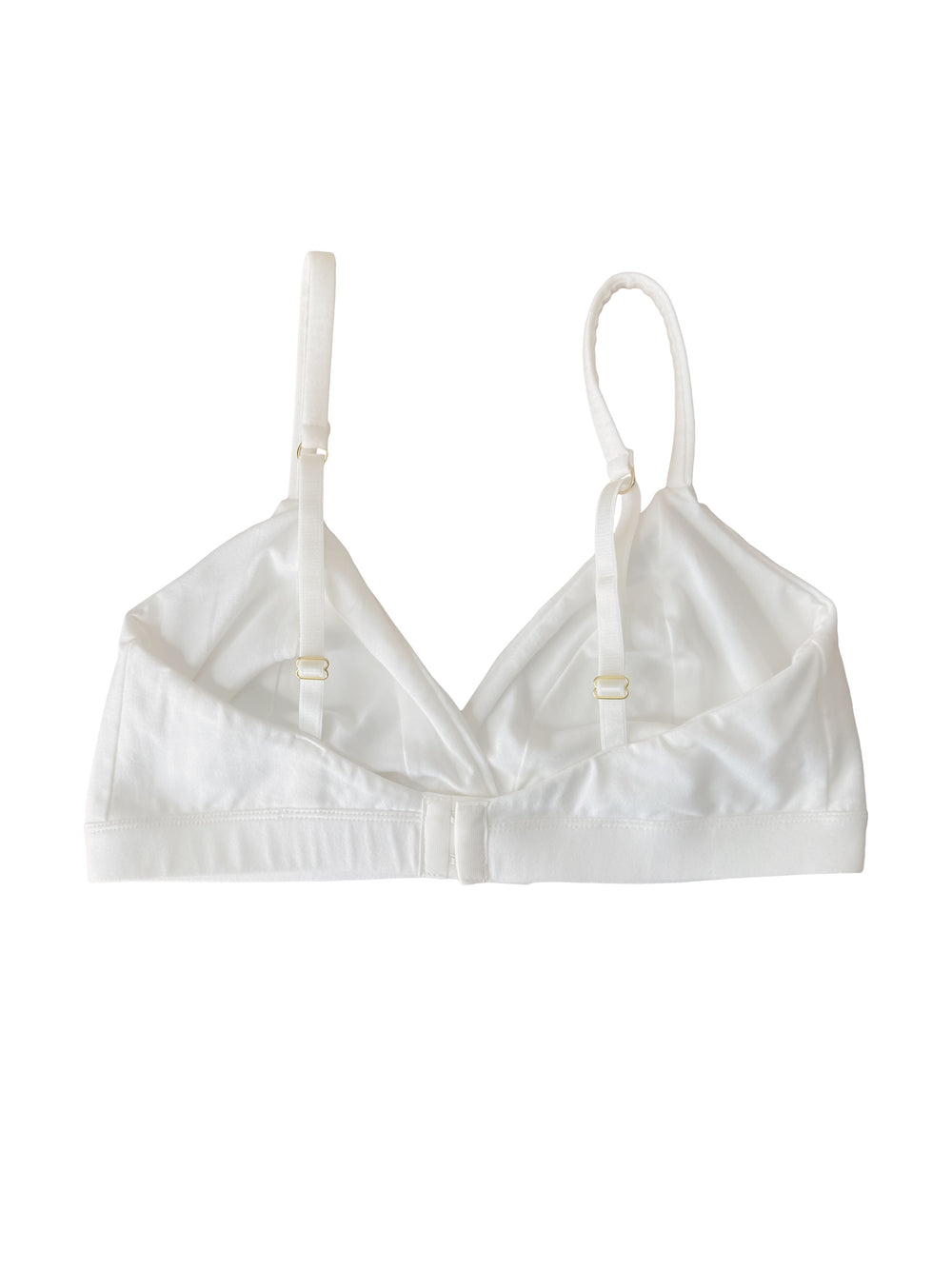 White organic cotton bra on a white background, back view
