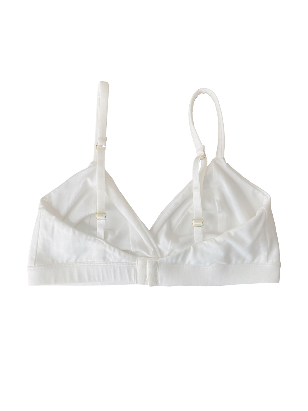 White organic cotton bra on a white background, back view