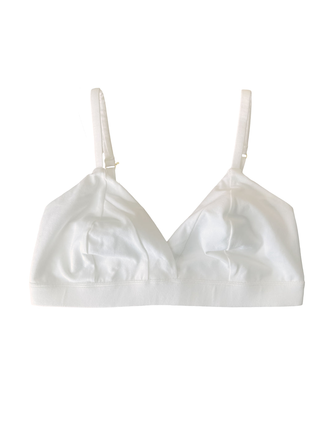 White organic cotton bralette on a white background