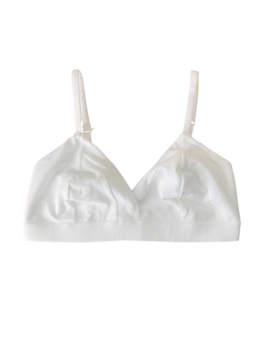 White organic cotton bralette on a white background
