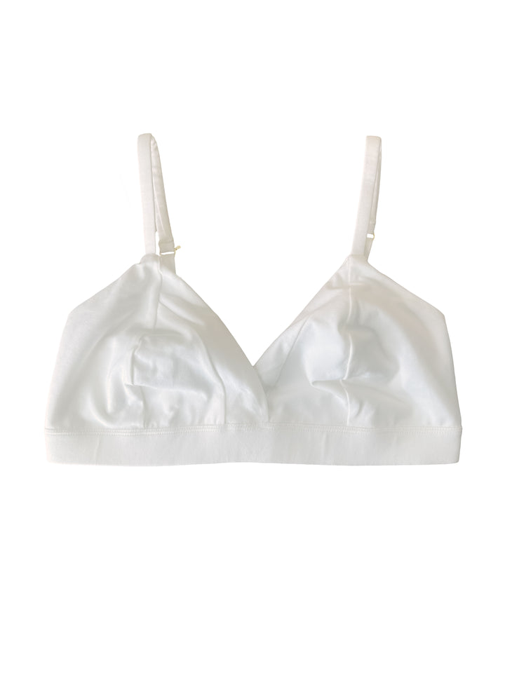 White organic cotton bralette on a white background