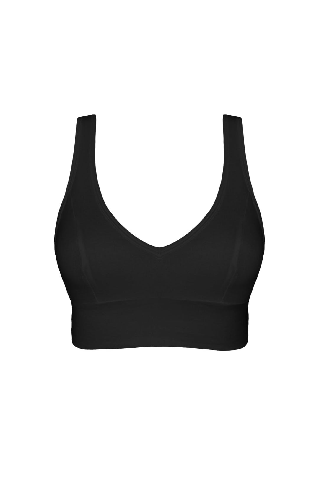 Flatlay image of organic cotton crop bra in black