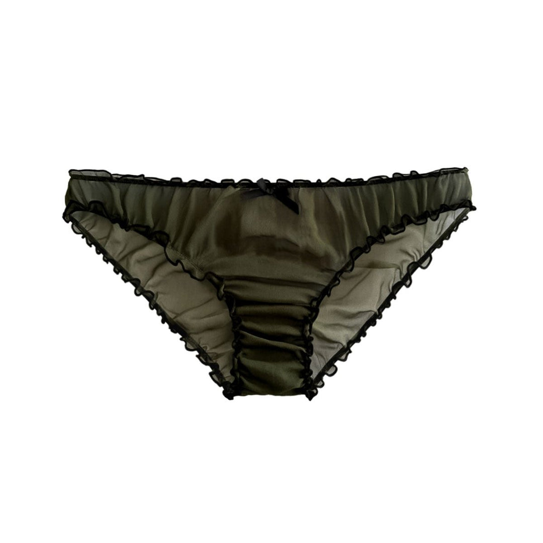 Ruffle knickers in silk chiffon in olive