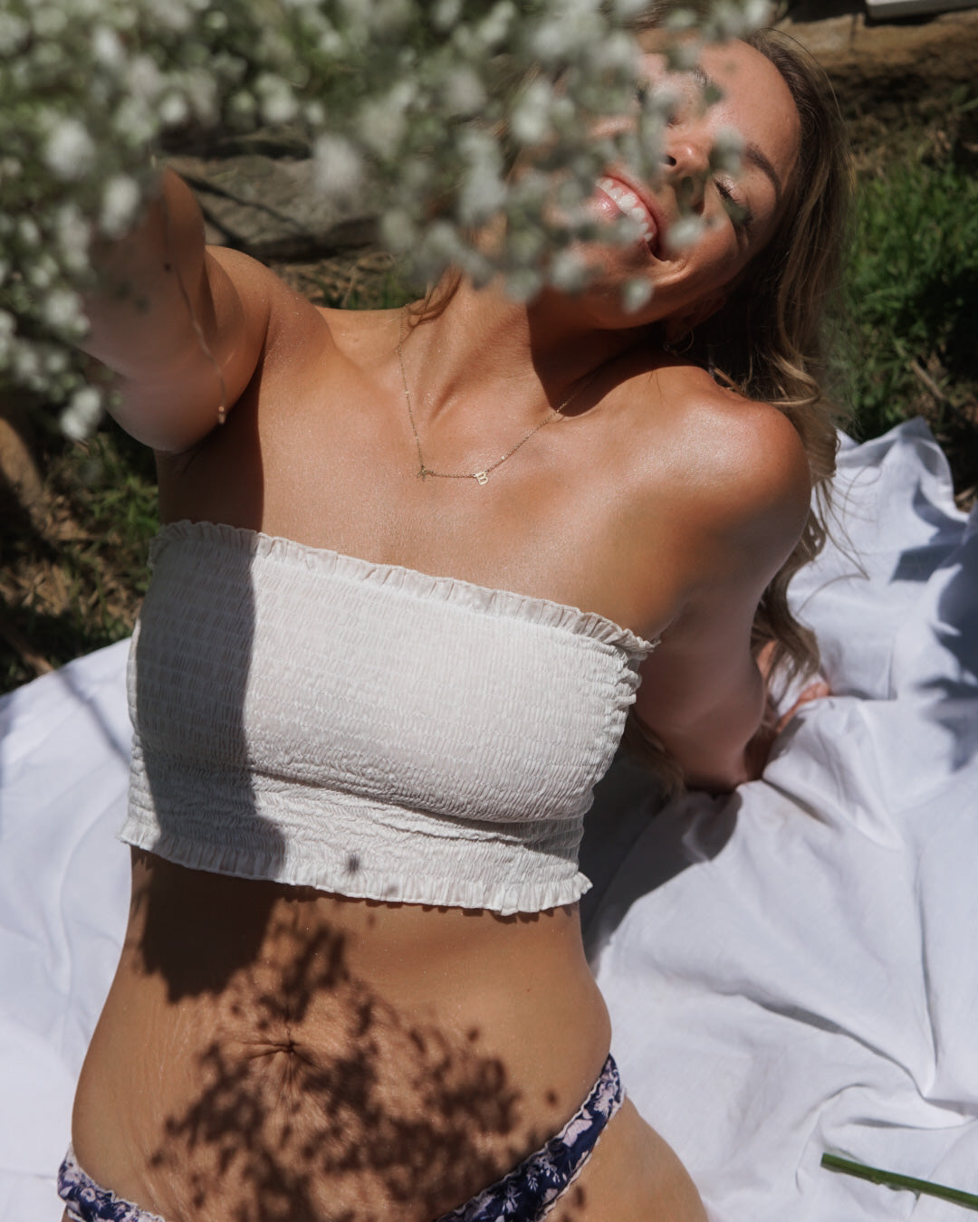 Organic bandeau in pink chinoiserie