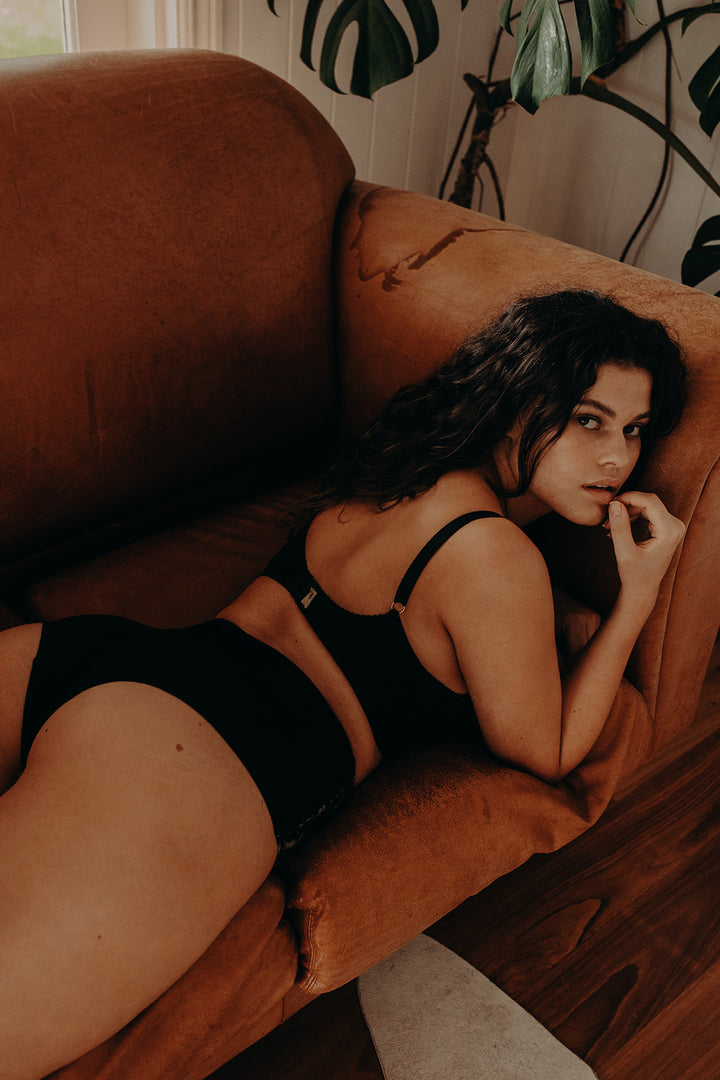 back view of black organic cotton lingerie