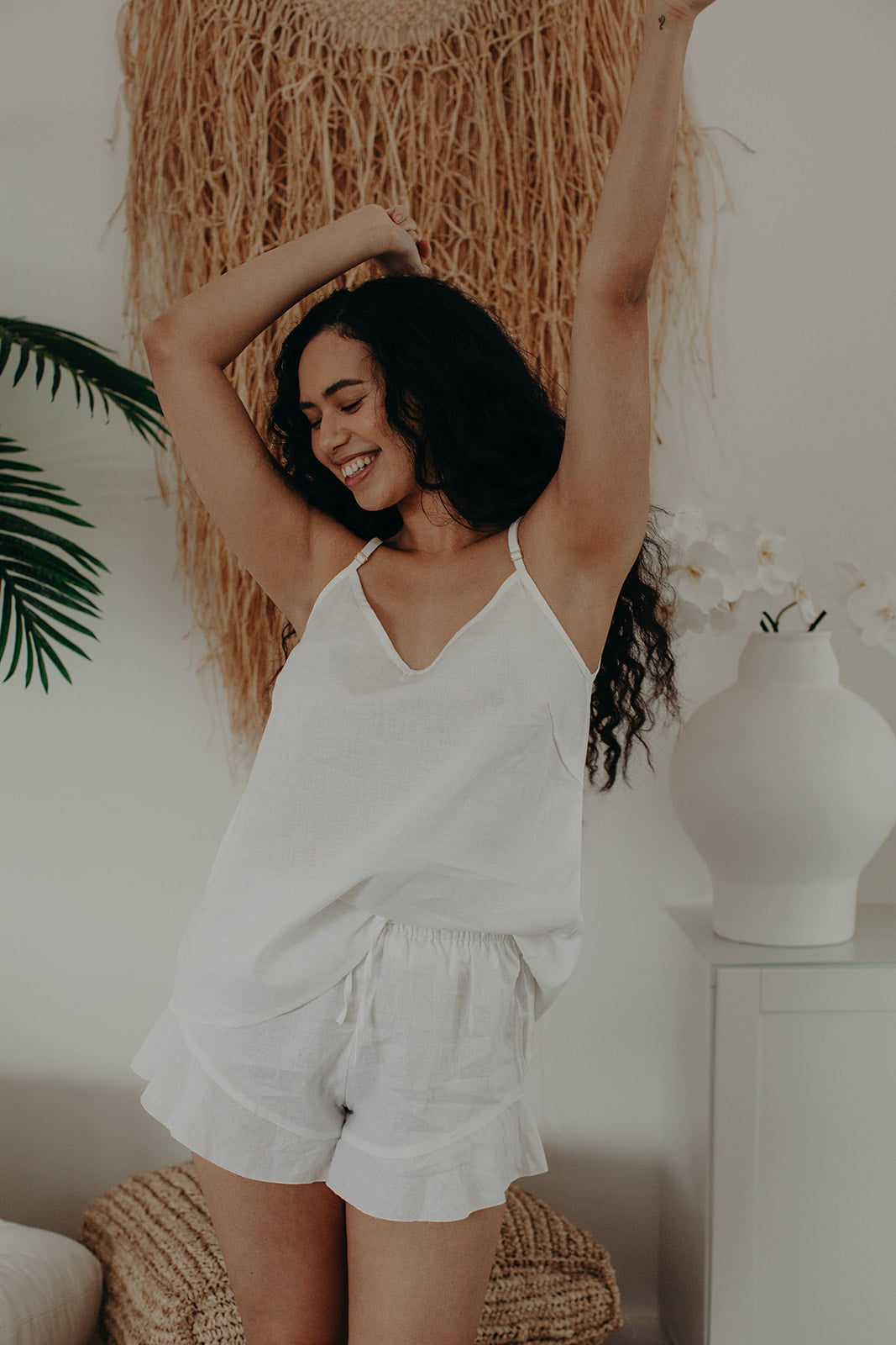 camisole with frill shorts in hemp and organic cotton fabric