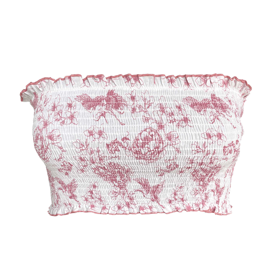 bandeau bra in organic cotton voile in soft pink print