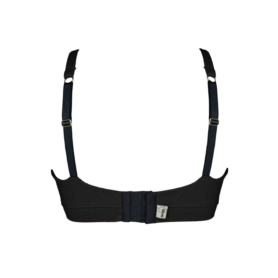 back view of black crop bra