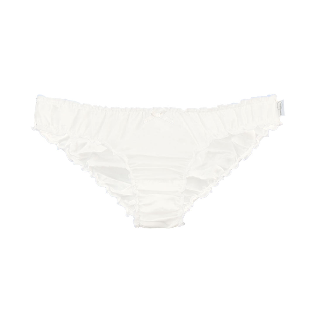 silk cotton ruffle knickers in white, silk knickers, silk underwear, white knickers,