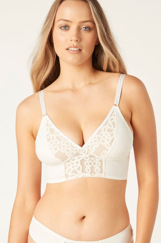 Stella Long Line Bralette with lace in Natural
