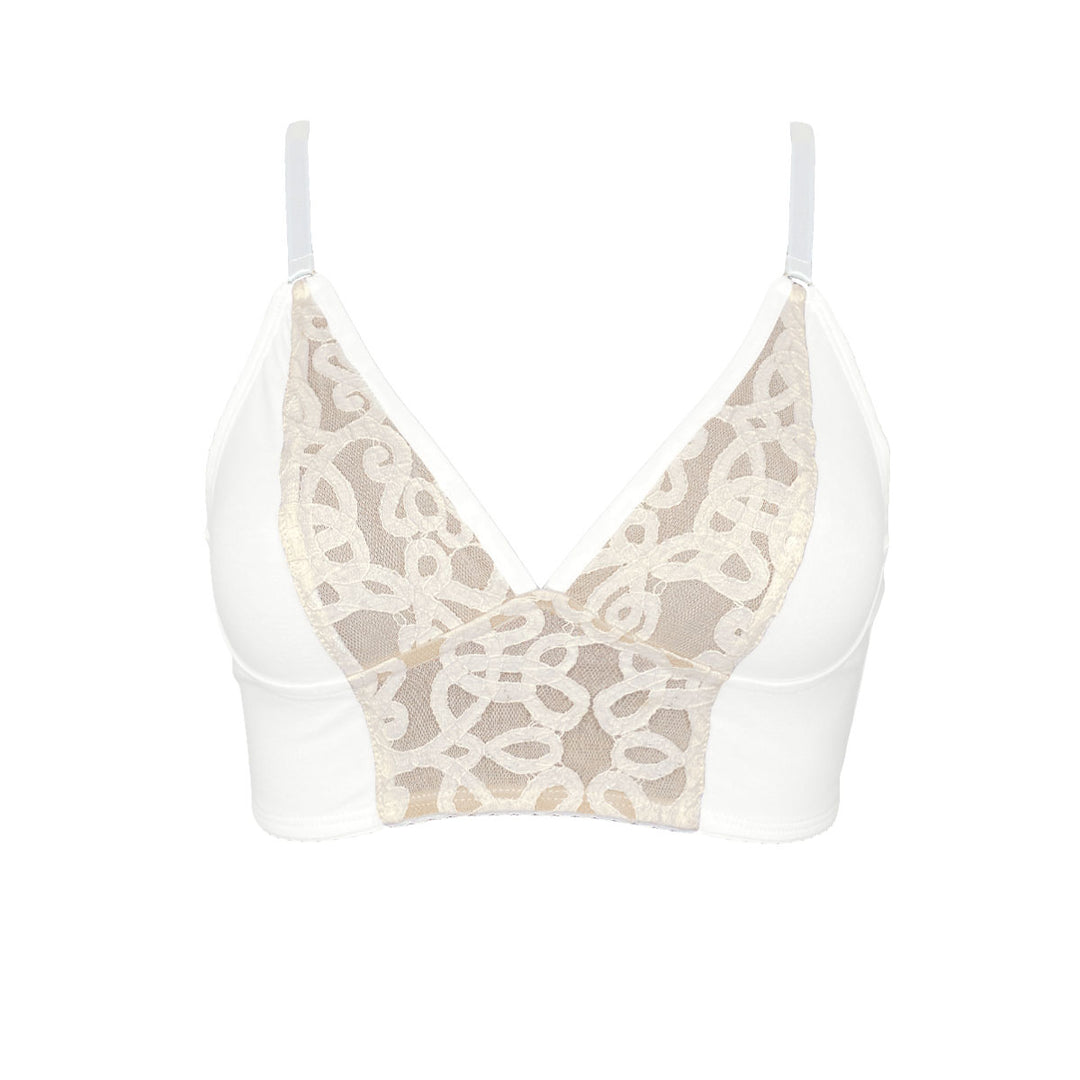 Stella Long Line Bralette with lace in Natural