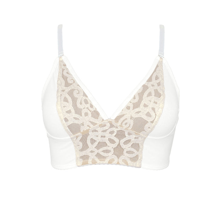 Stella Long Line Bralette with lace in Natural