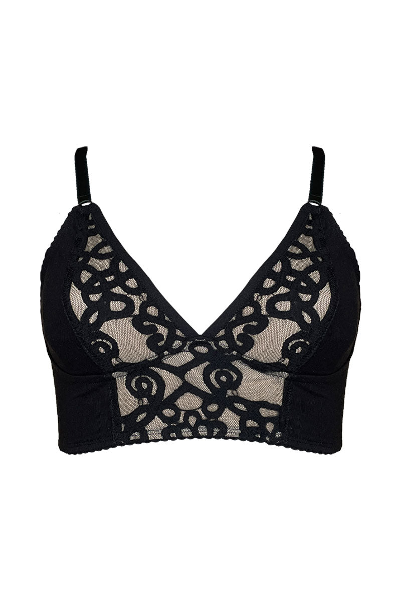 soft cup bralette in organic cotton and black lace, lingerie, cotton lingerie, soft cup bra, bralette