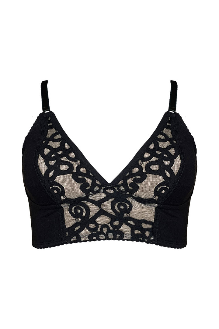 soft cup bralette in organic cotton and black lace, lingerie, cotton lingerie, soft cup bra, bralette