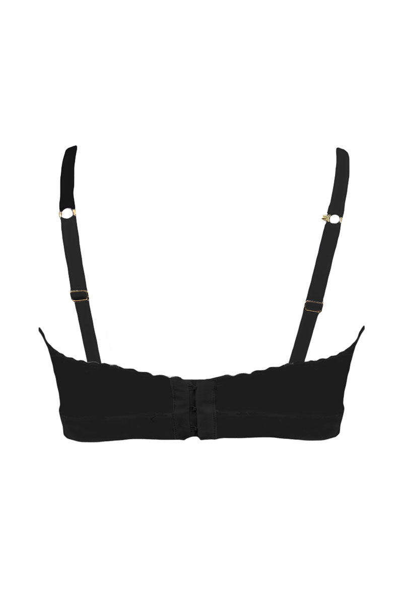 product image of back view of black organic cotton bralette