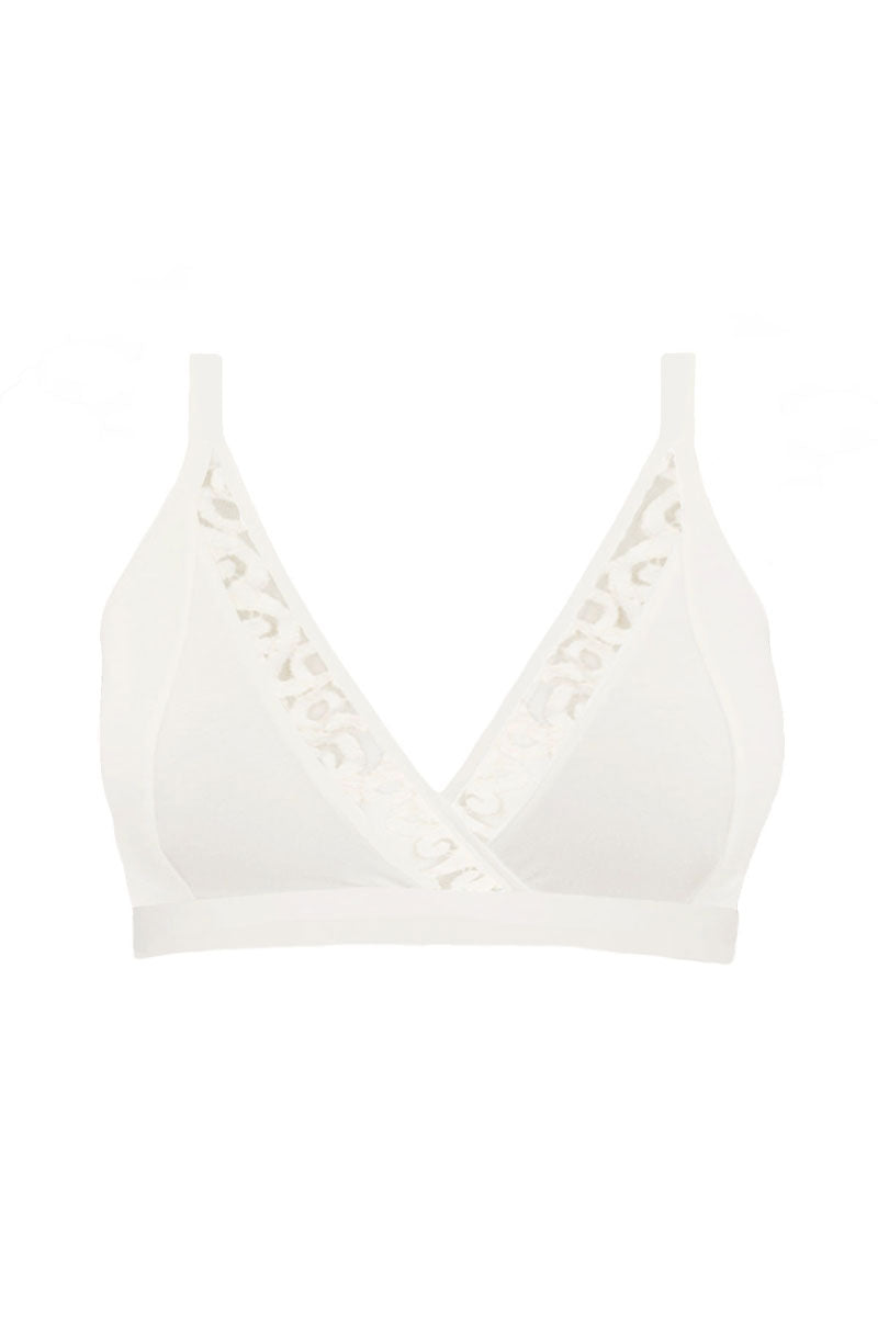 product images of organic cotton full cup bralette in natural white colour trimmed with lace