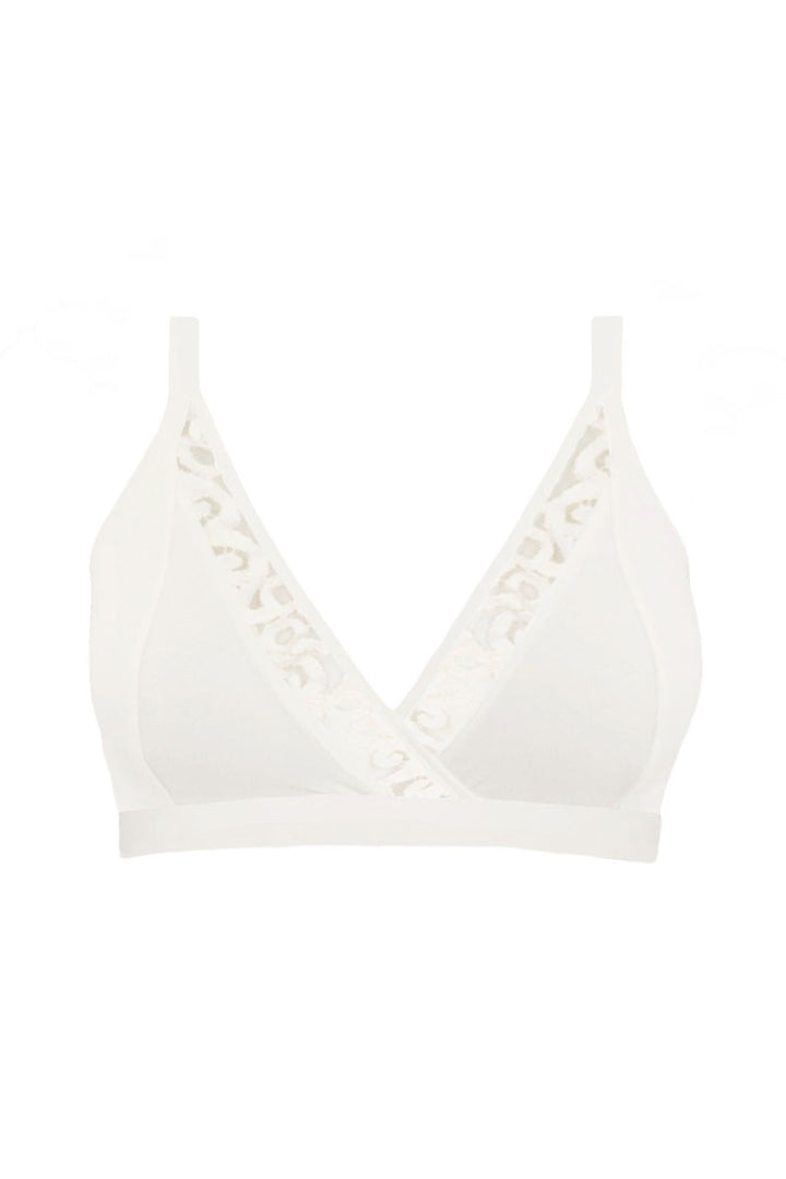 product images of organic cotton full cup bralette in natural white colour trimmed with lace