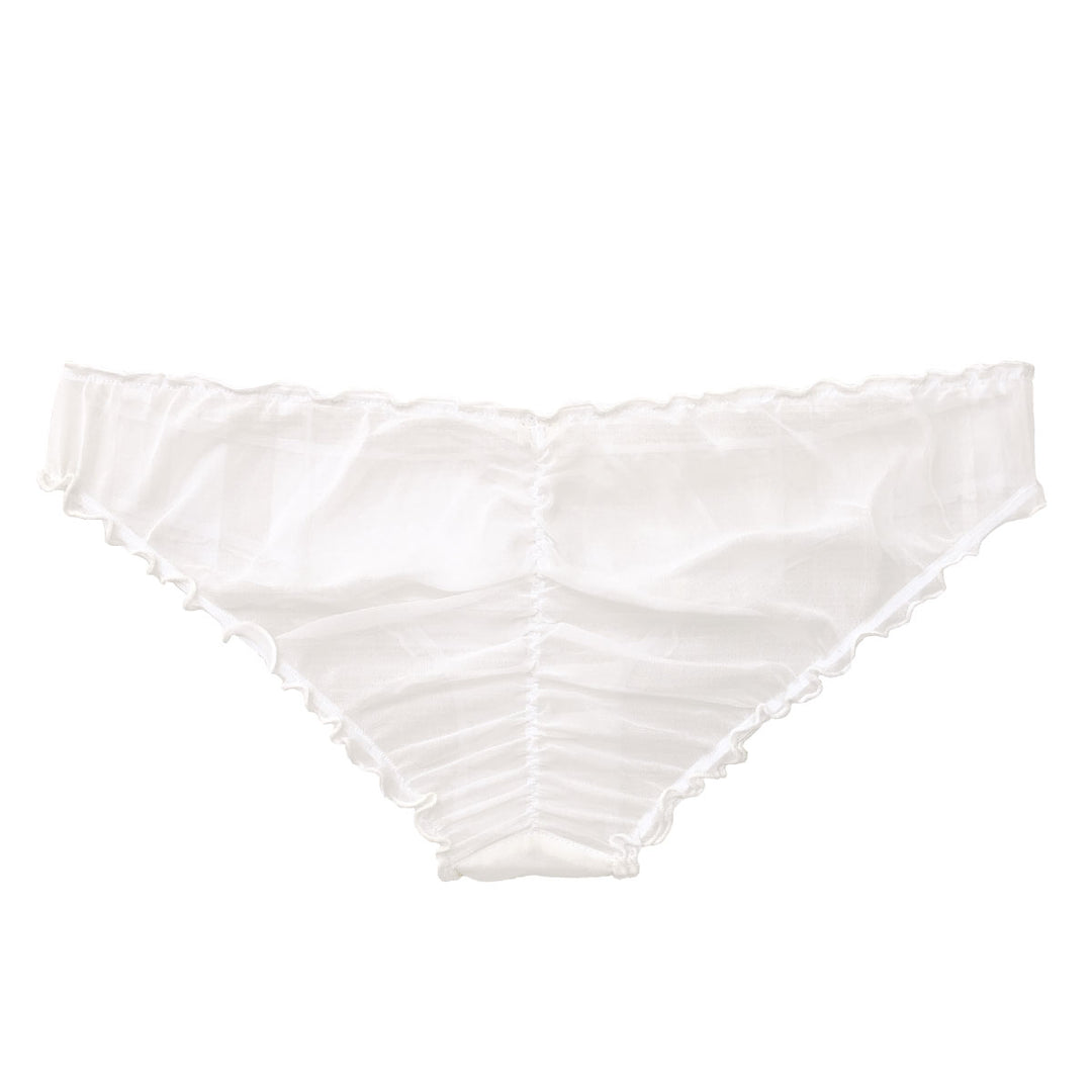back view of sheer silk frill underwear