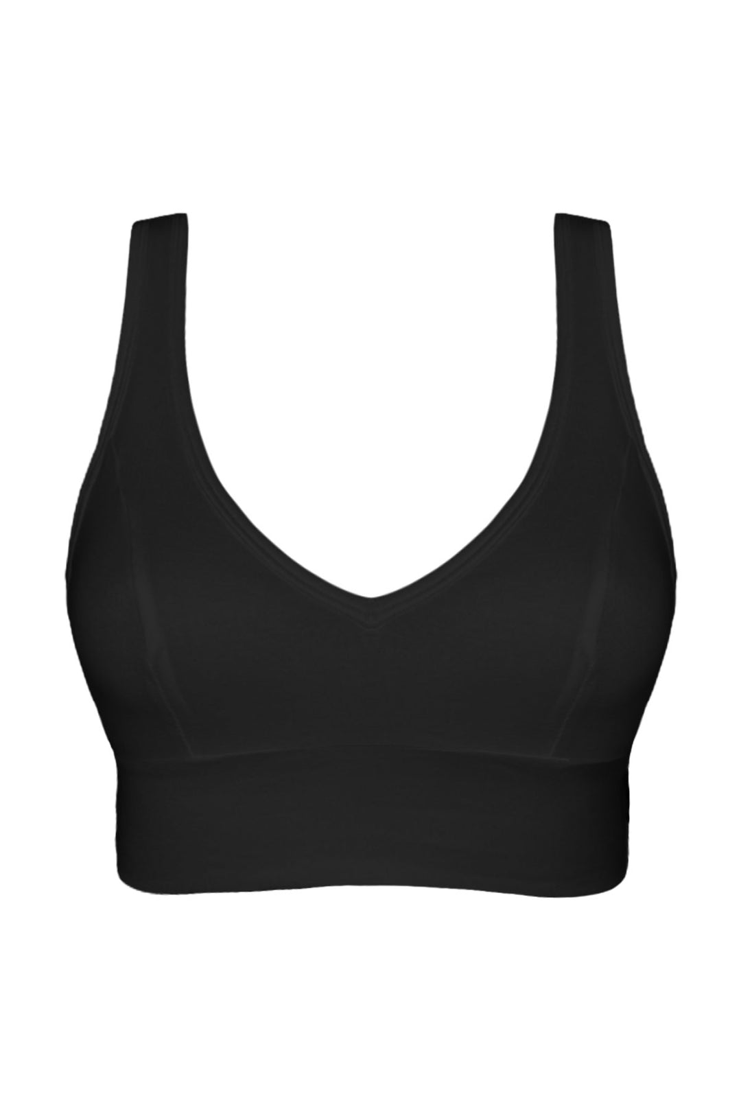 Flatlay image of organic cotton crop bra in black