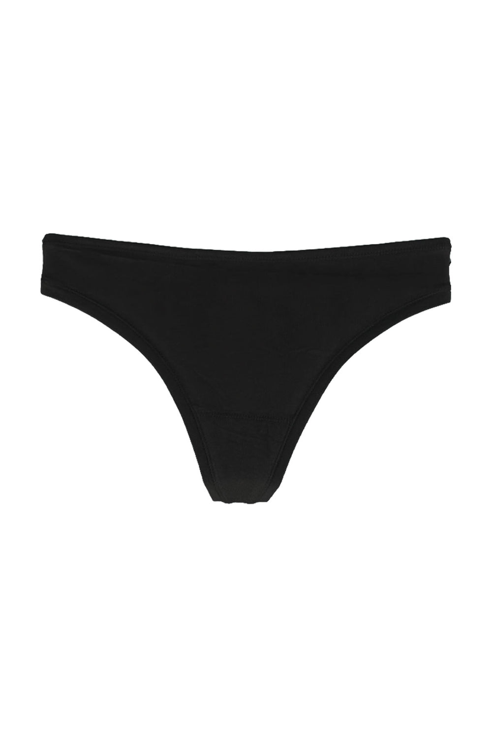Black organic cotton thong style briefs on a white background