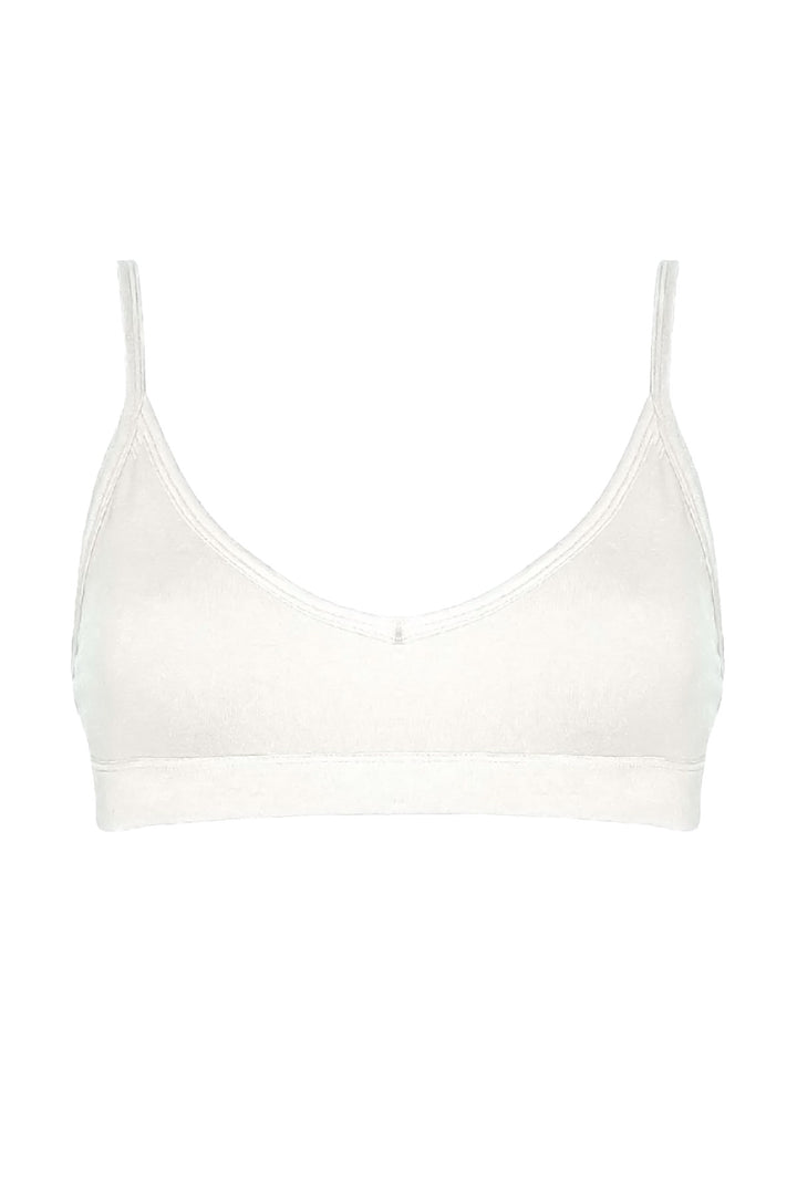 White Organic cotton bralette on white background