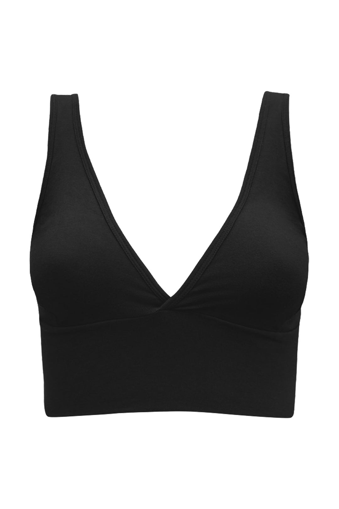 Black organic cotton crop style bralette on a white background