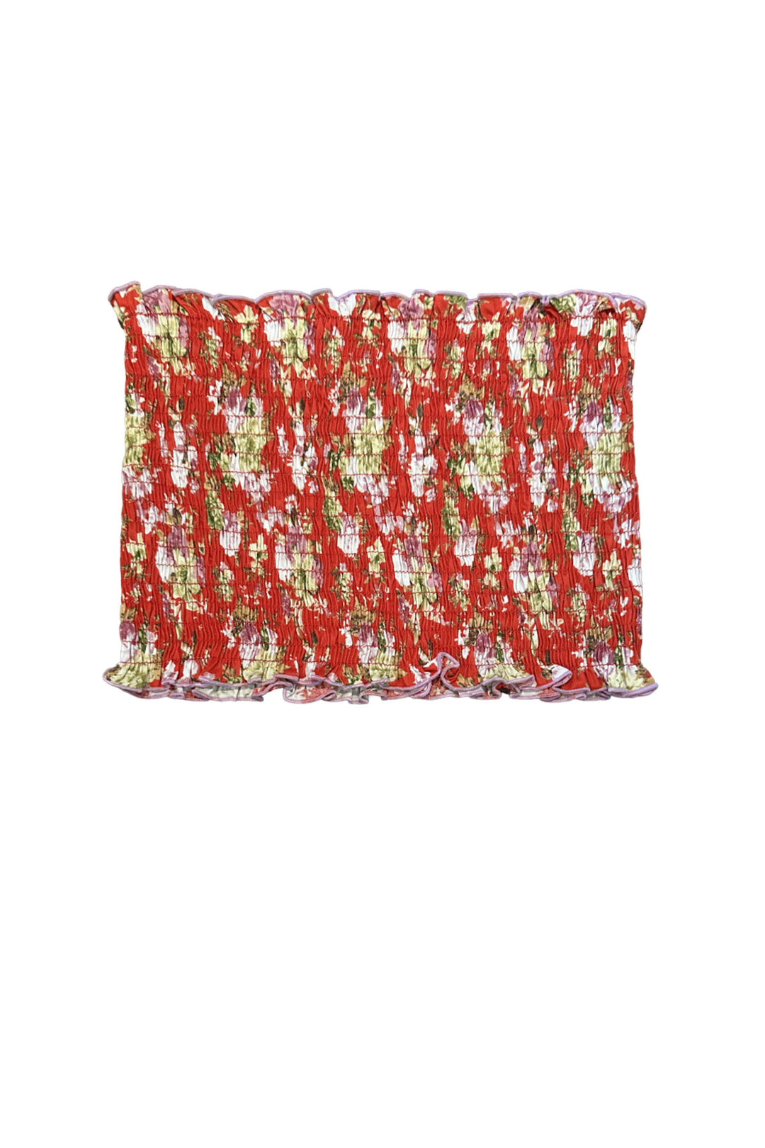 Floral-patterned bandeau bra on a white background