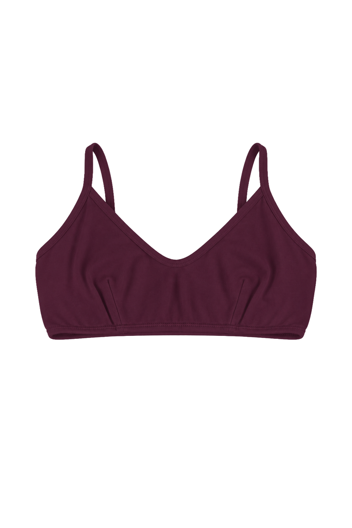 Classic crop style in plum colour in organic cotton with elastane
