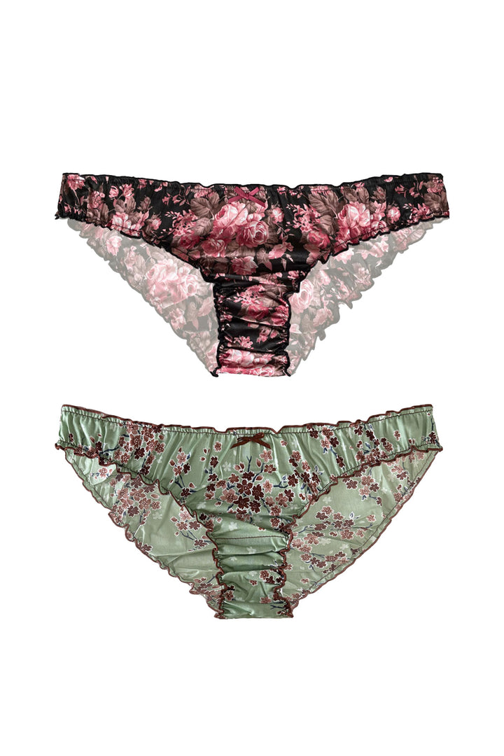 Ruffle Knicker Duo – Darkrose & Greentea