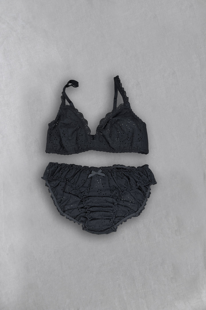 Georgia broderie anglaise lingerie set in black