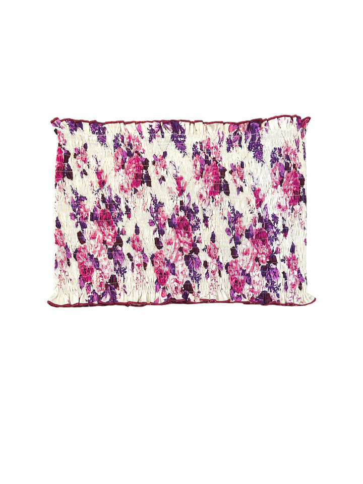 Floral patterned bandeau bra on a white background