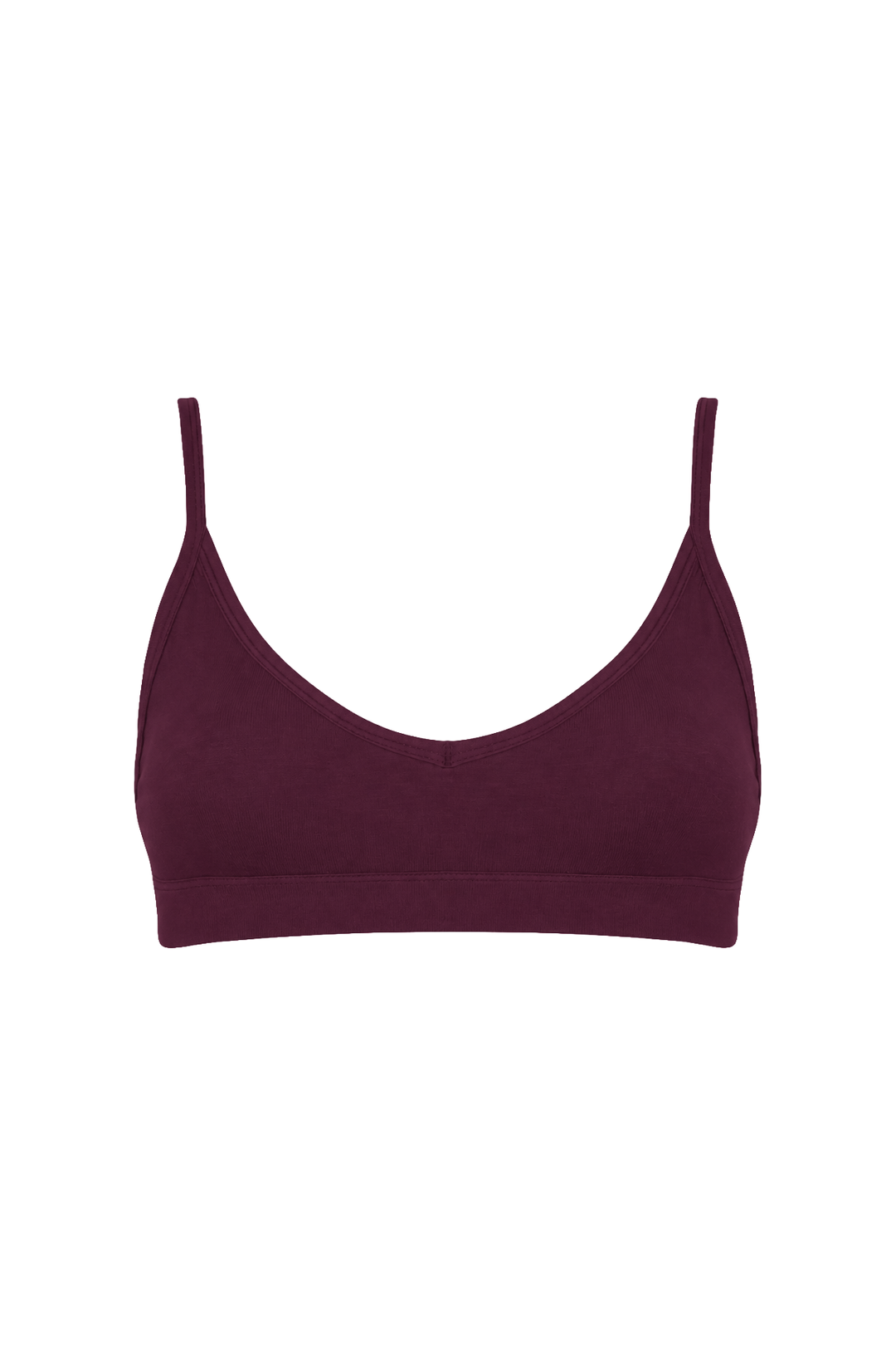 Organic cotton crop bra in plum colourt