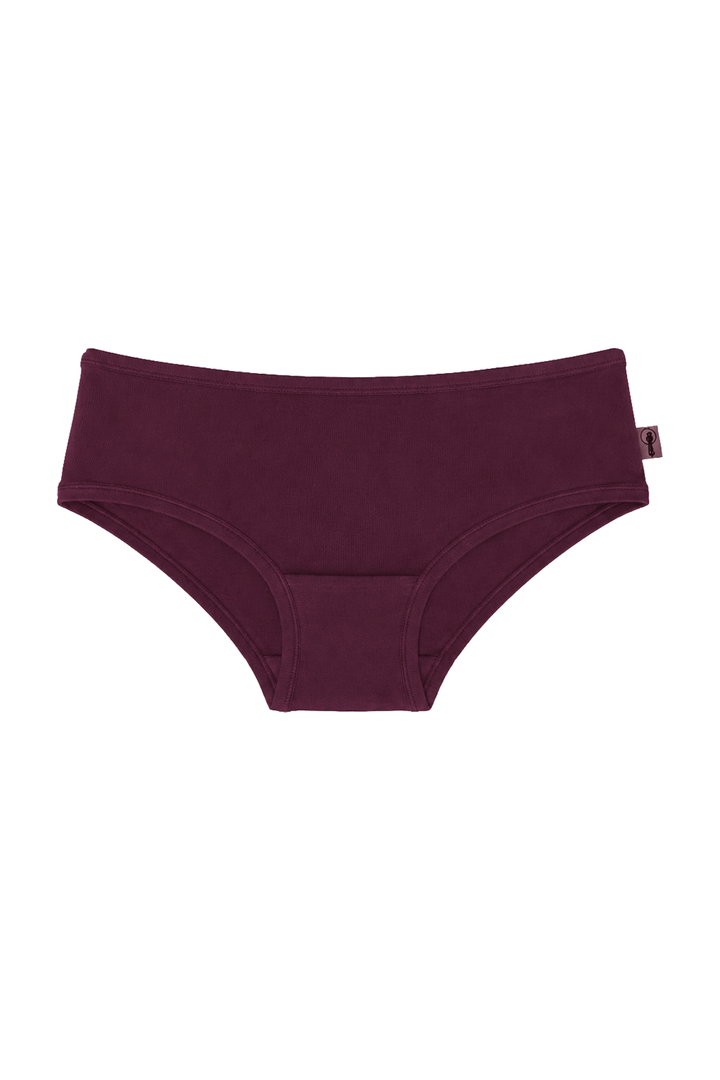Mid rise boyleg style briefs in plum colour in organic cotton with elastane