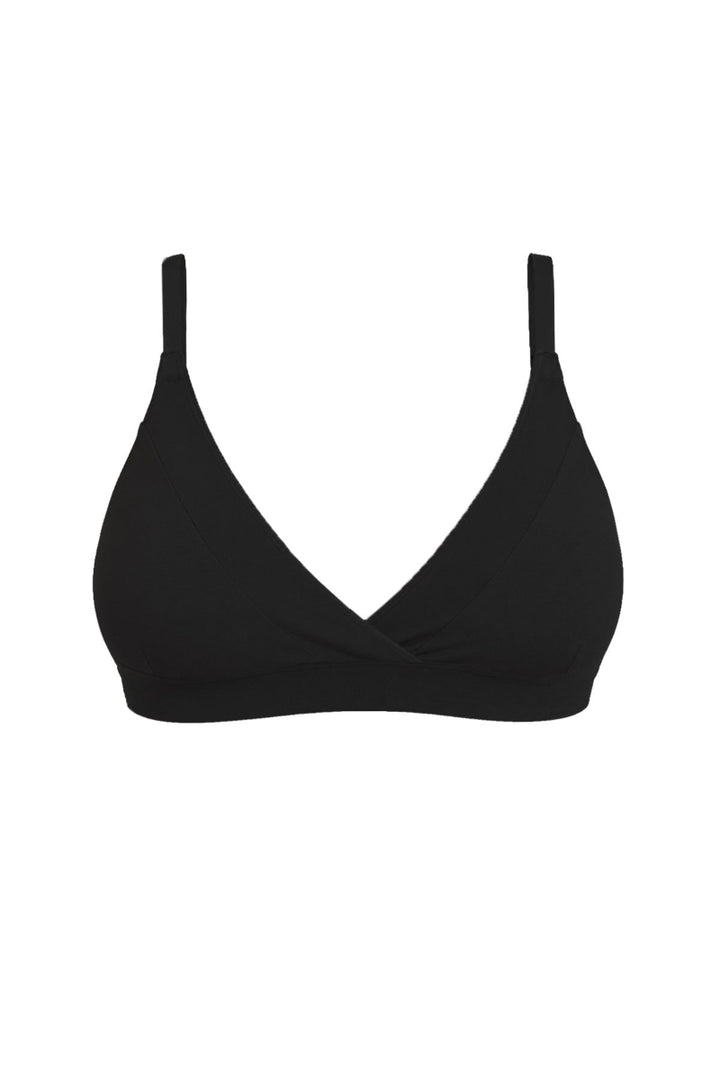 Black organic cotton bralette on a white background