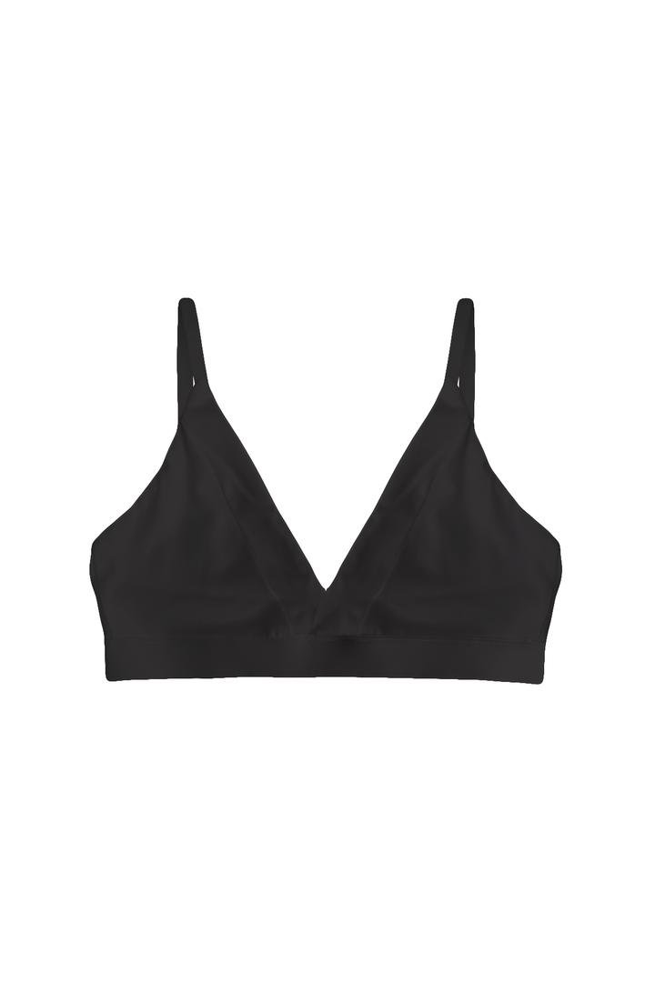 Black organic cotton bralette on a white background