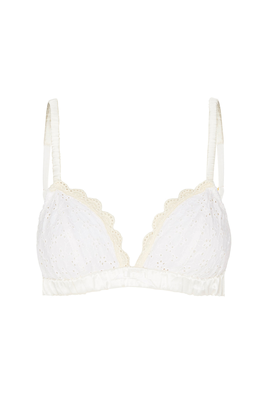 Broderie anglaise bralette with silk in ivory