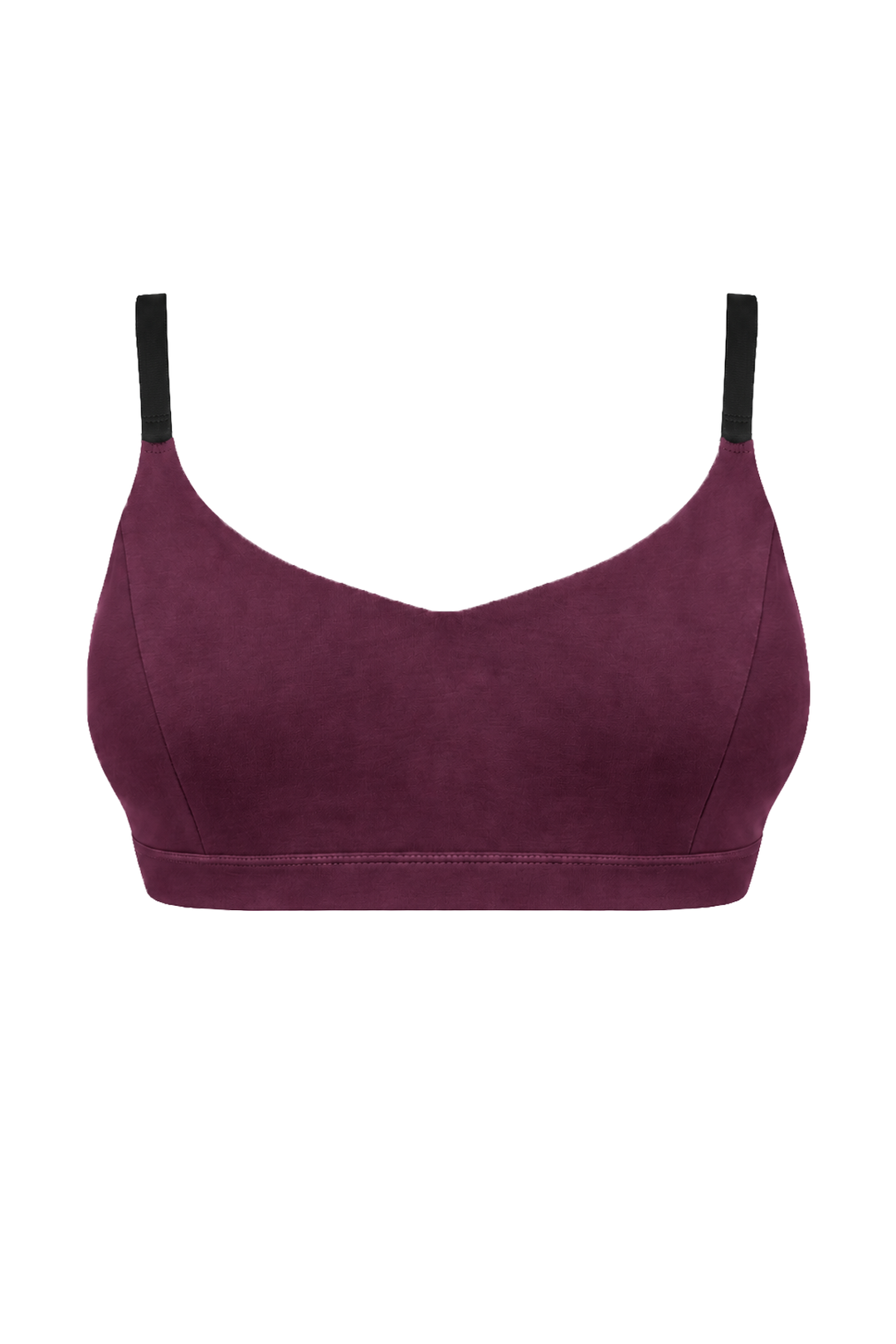 Organic cotton bralette in dark plum colour with black straps