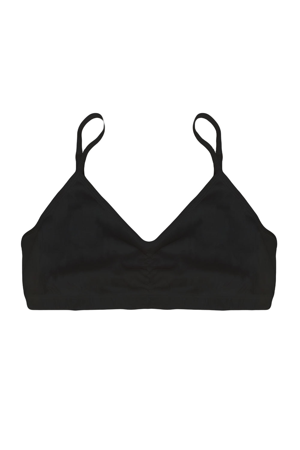 Black bralette bra on a white background