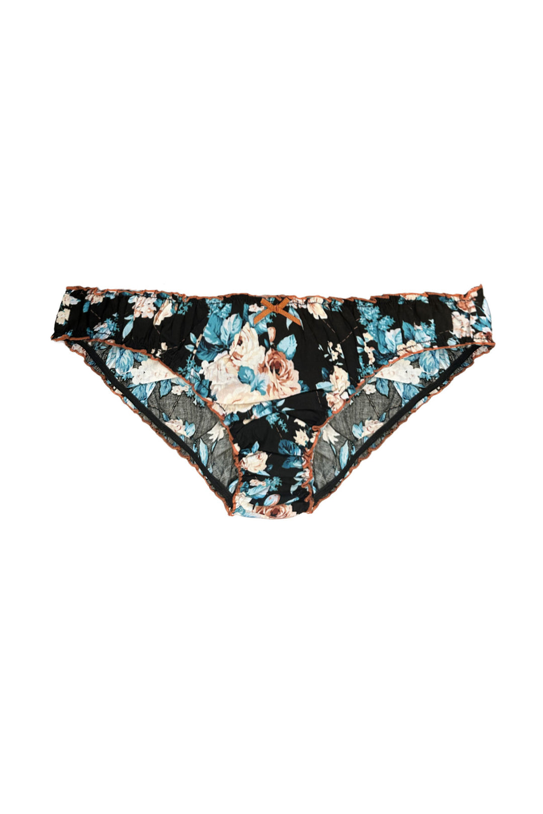 Floral-patterned bikini bottom on a white background