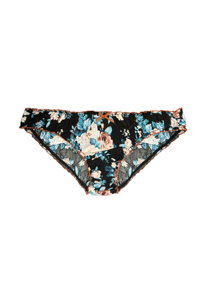 Floral-patterned bikini bottom on a white background