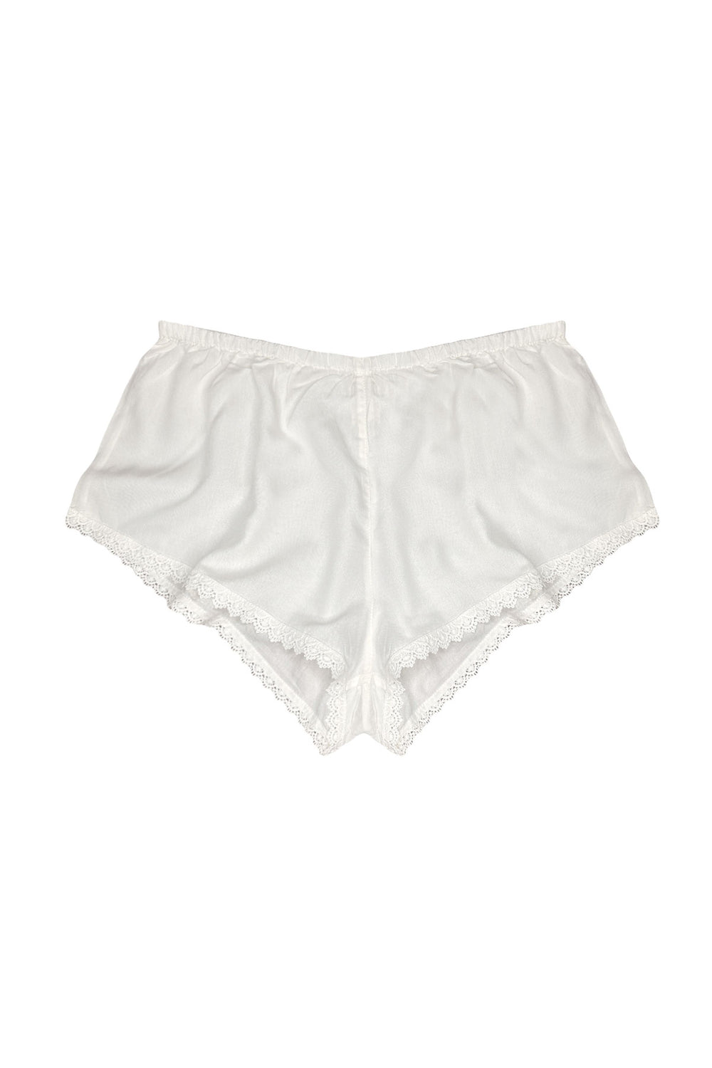White lace-trimmed shorts on a white background