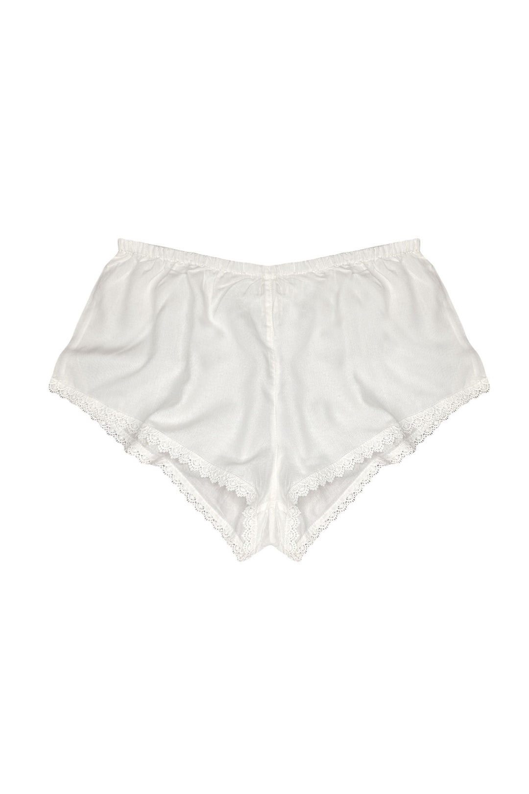 White lace-trimmed shorts on a white background