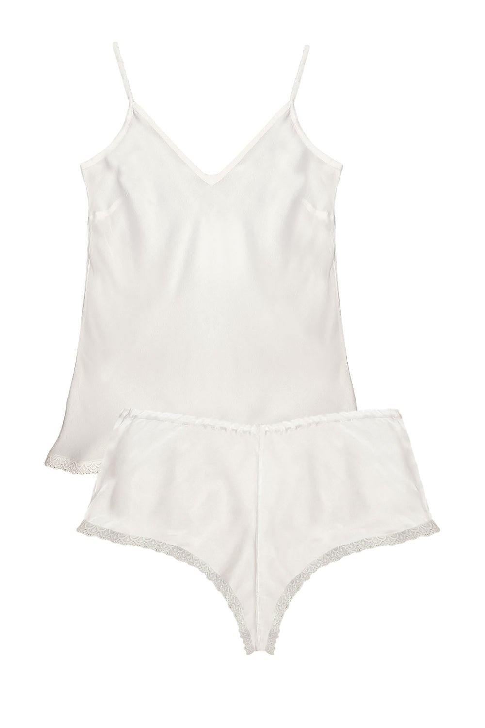 product image of bamboo cami and shorts set in natural white on white back ground