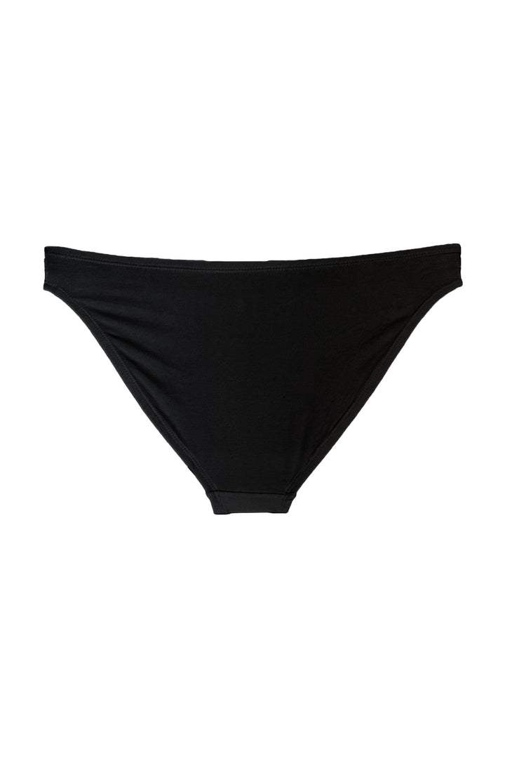 Back view of black bikini underwear in organic cotton on a white background