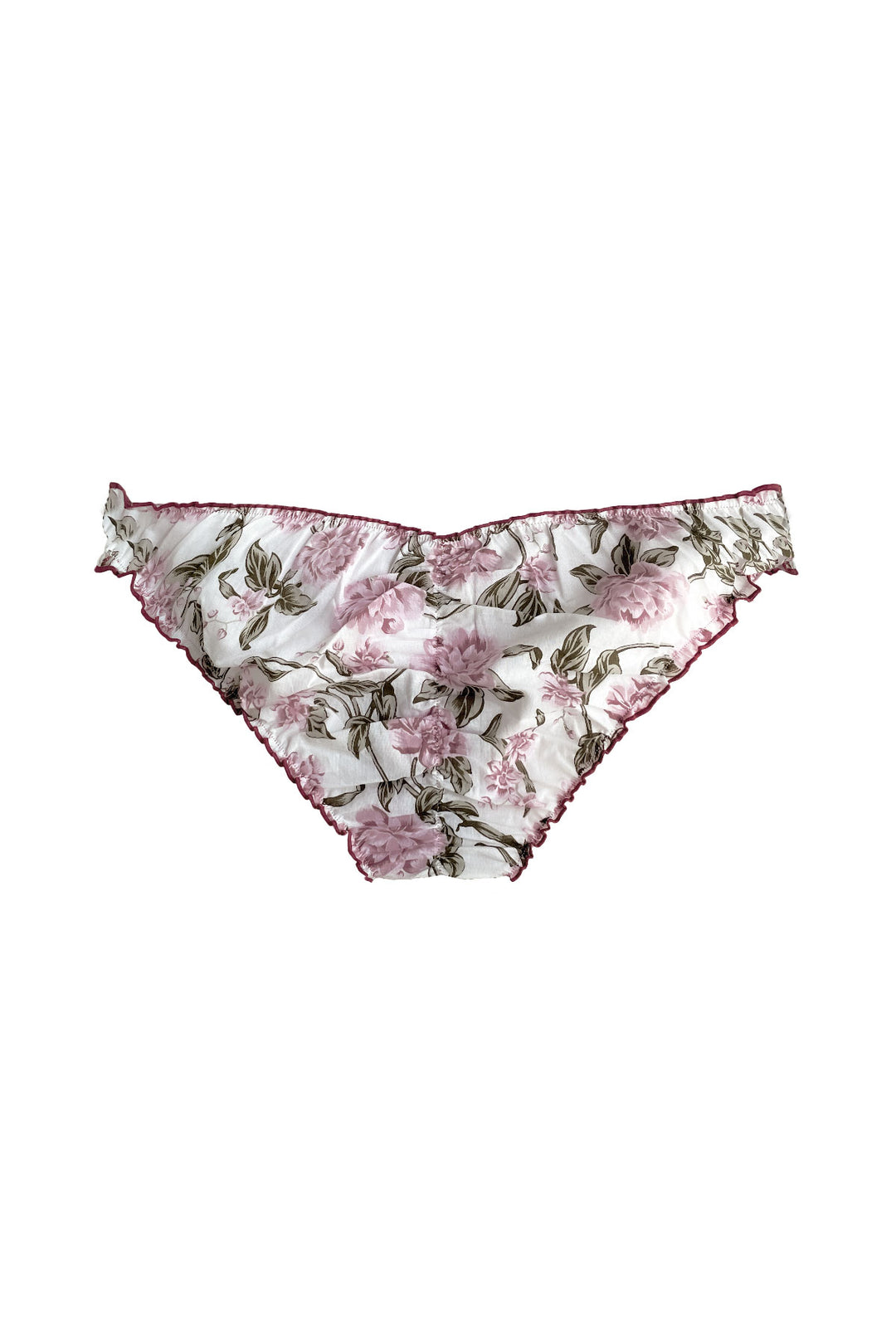 back view of floral printed underwear, eco lingerie