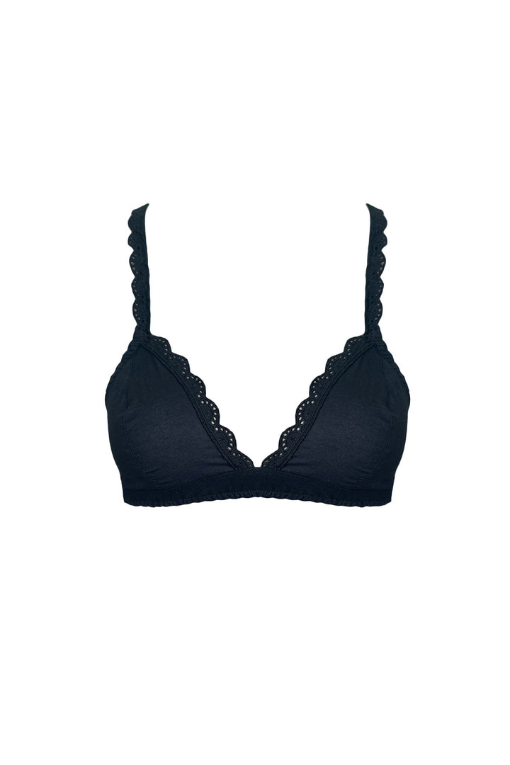 Organic cotton soft cup bralette in black (made to order)