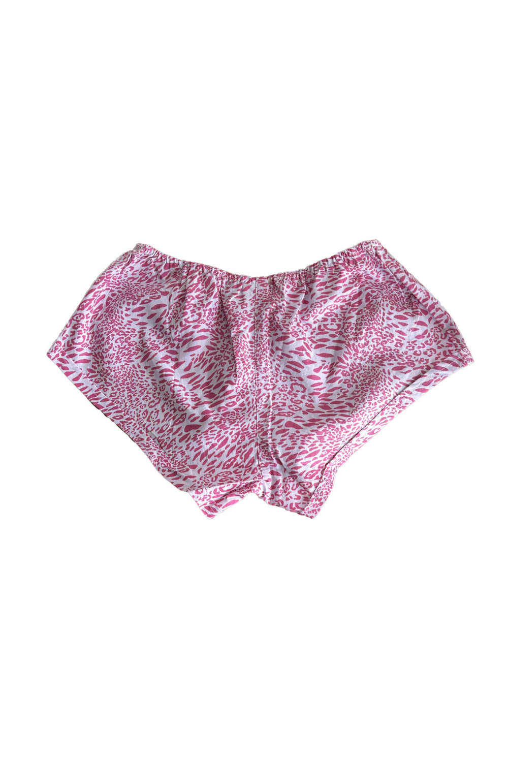 back view of flatlay of cotton french knickers in pink animal print