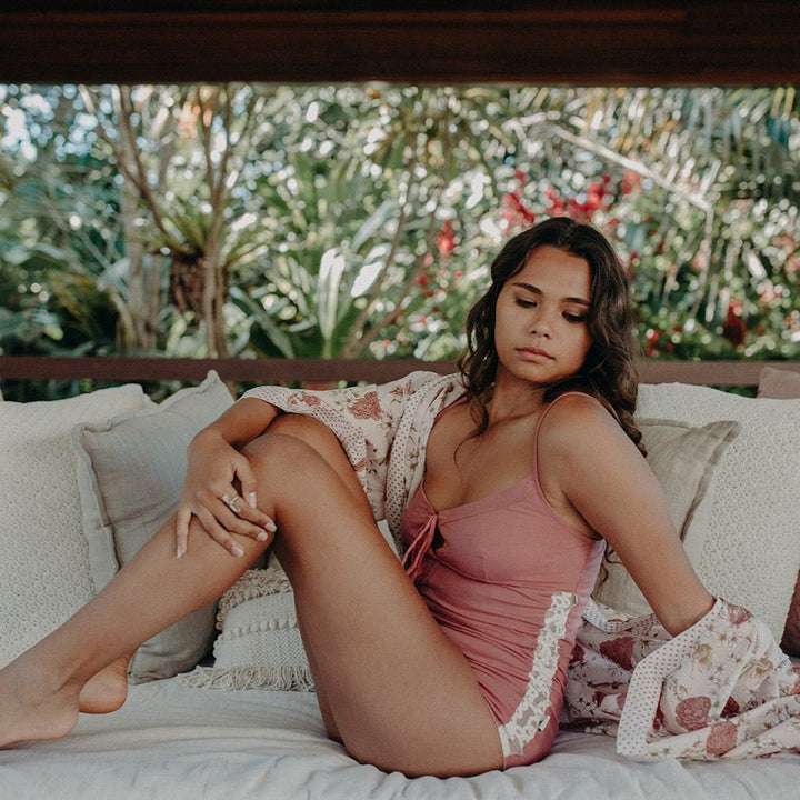 girl on lounge wearing organic cotton lounge wear