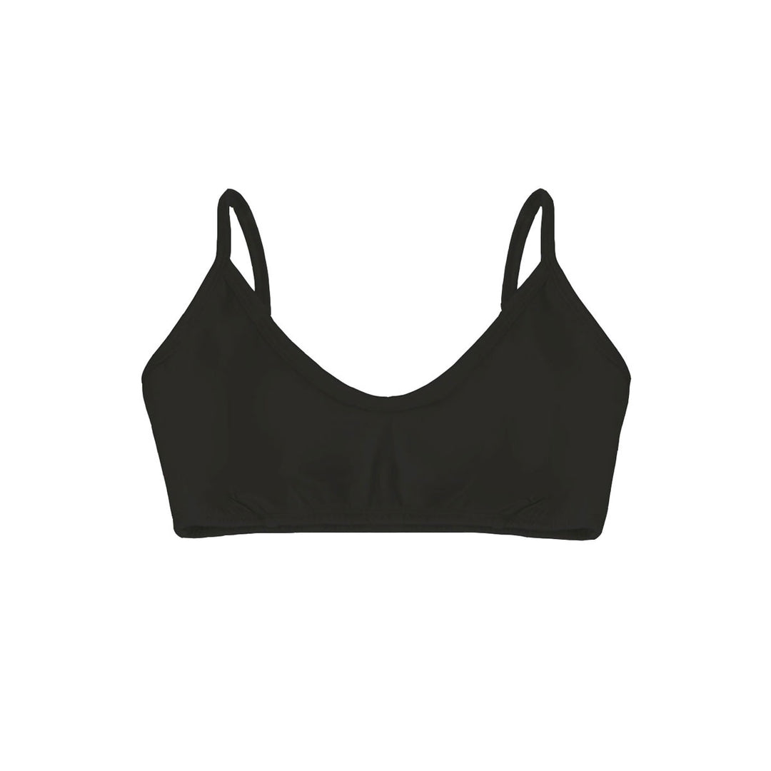front view of organic cotton crop bra in black
